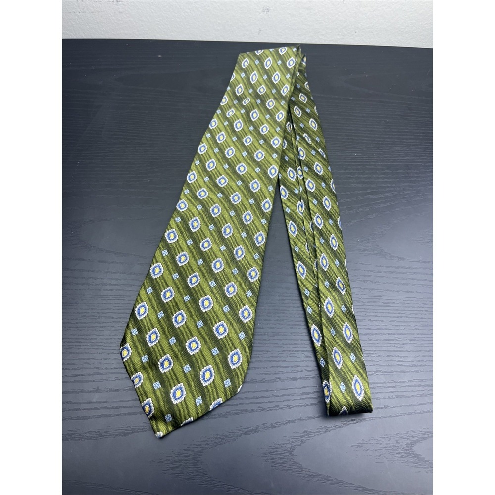 Jos. A. Bank Green Yellow Paisley Silk Tie Made In Italy 62" Neck Tie - Picture 2 of 6